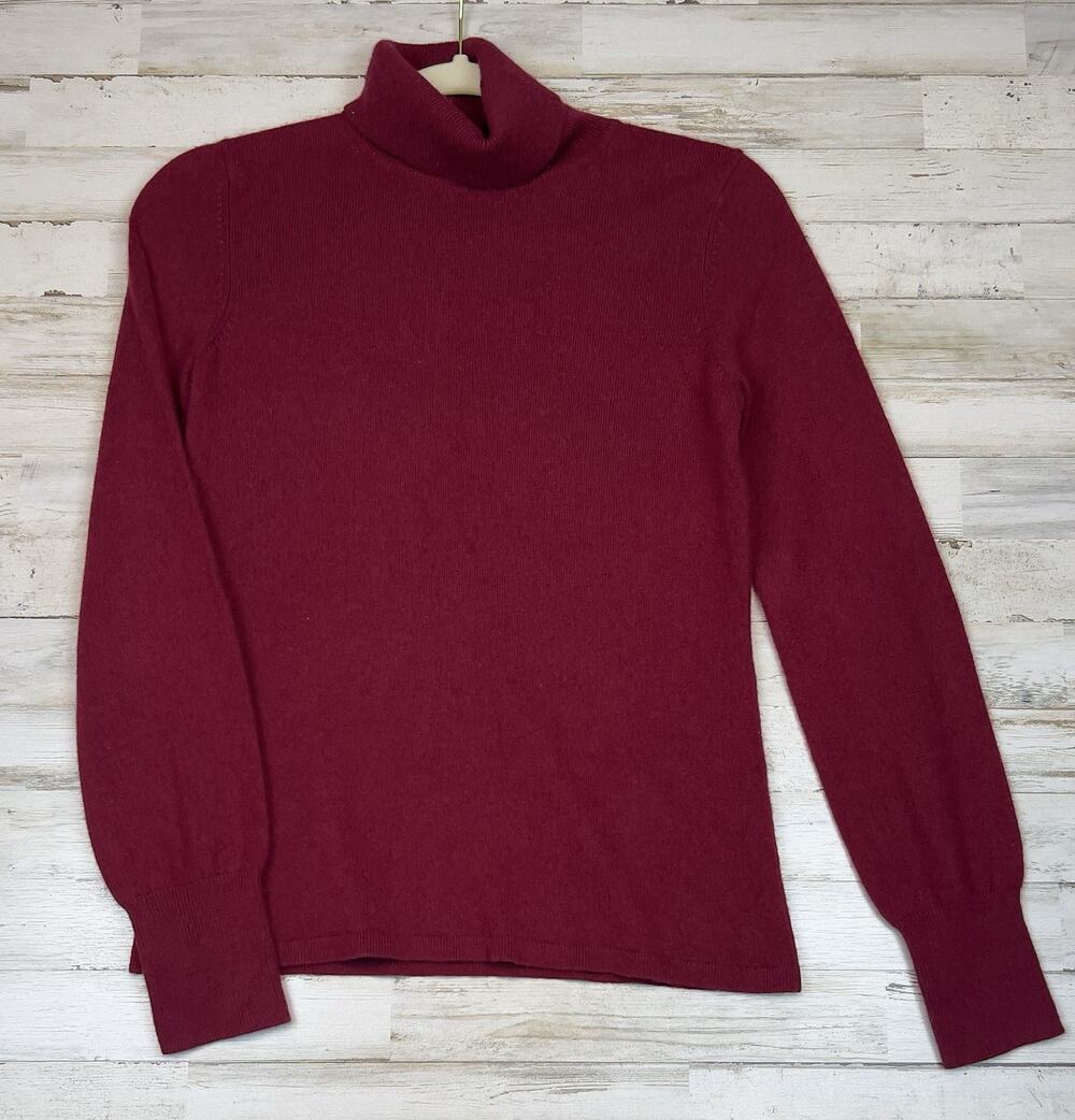 Ann Taylor Womens S 100% Cashmere Turtleneck Sweater Burgundy Plum Soft Luxury